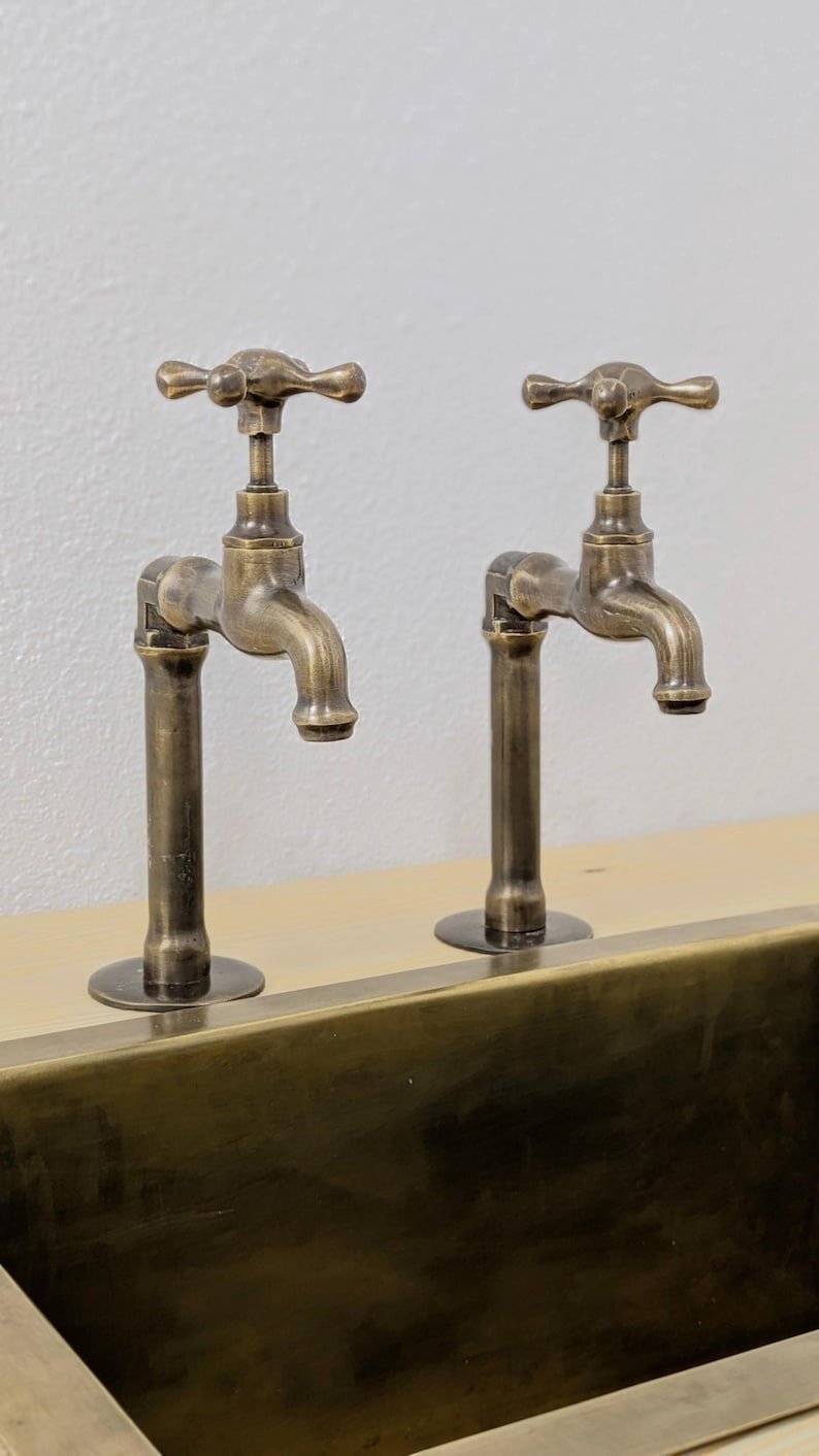 products-OldBronzeFinish6.jpg Brass Pillar Taps – Rustic Sink Pair – Old Bronze Finish - Image 3
