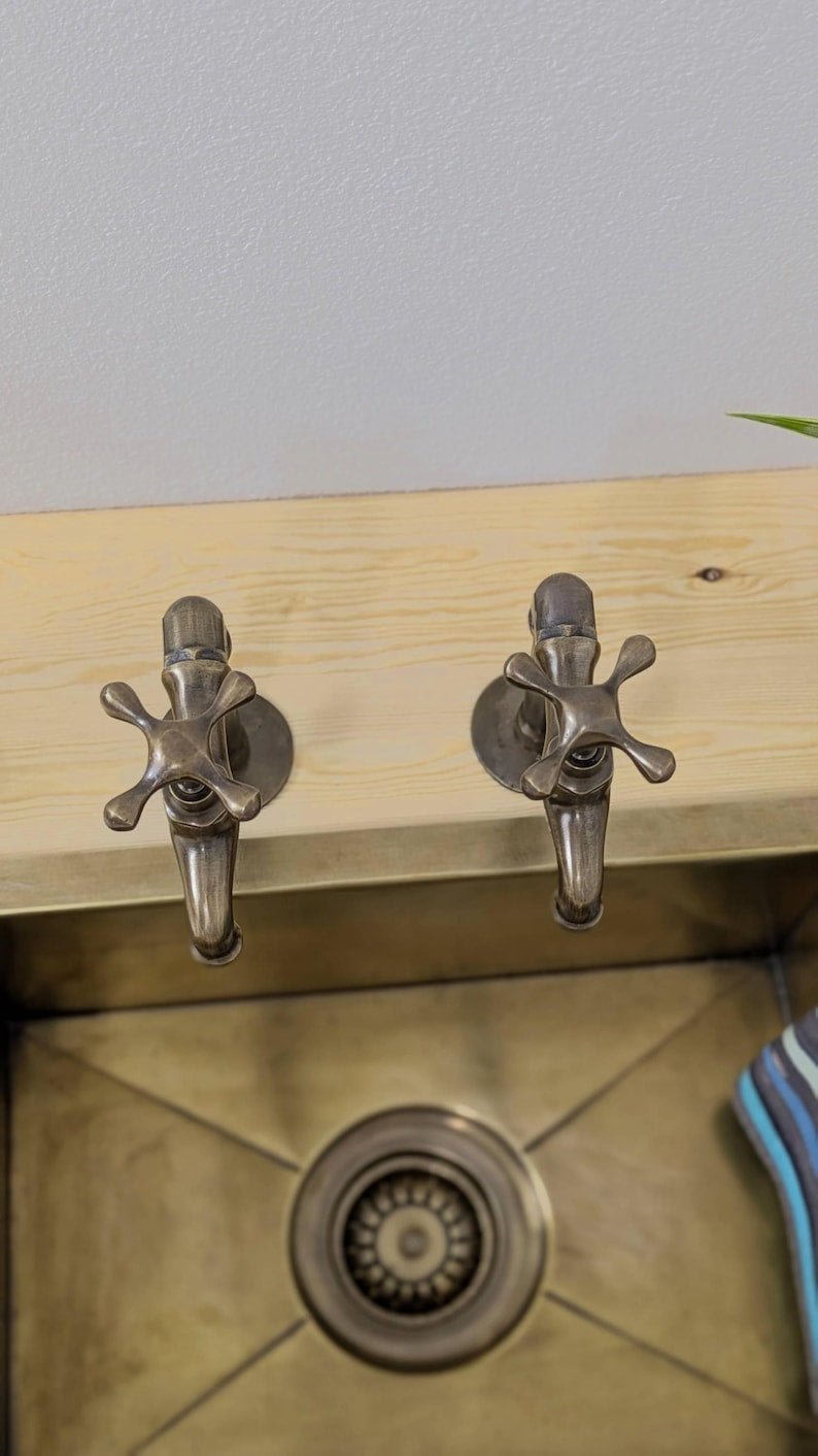 products-OldBronzeFinish7.jpg Brass Pillar Taps – Rustic Sink Pair – Old Bronze Finish - Image 4