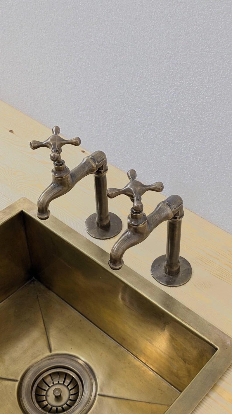 products-OldBronzeFinish8.jpg Brass Pillar Taps – Rustic Sink Pair – Old Bronze Finish - Image 8
