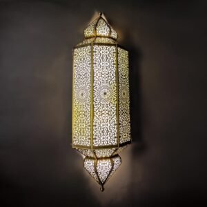 Handcrafted Moroccan Brass Wall Sconce: Geometric Oriental Lantern