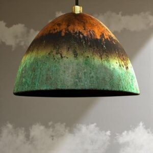 Handmade Green Patina Copper Pendant Light: Hammered Rustic Kitchen Lighting