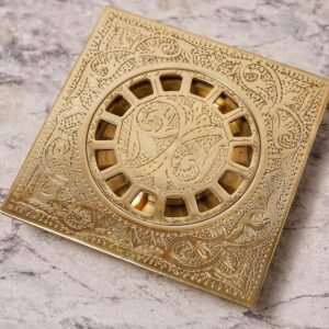 Unlacquered Engraved Brass Square Shower Floor Drain, Brass Shower Square drain, Solid Brass For Bathroom and Outdoor Floor Drain