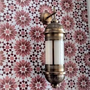 Handmade Brass Wall Sconce with Frosted Glass | Moroccan Style Indoor Outdoor Light Fixture