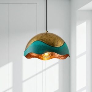 Oxidized Brass Dome Pendant Light: Green Patina Copper Farmhouse Lamp