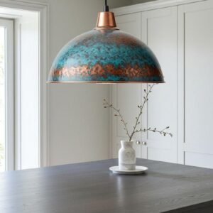 Handmade Copper Dome Pendant Light: Patina Finish, Rustic Lighting
