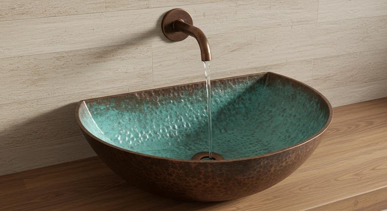 products-PatinaVesselBasin2.jpg Hand Hammered Copper Sink: Moroccan Patina Vessel Basin - Image 2