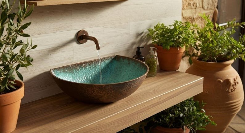 products-PatinaVesselBasin4.jpg Hand Hammered Copper Sink: Moroccan Patina Vessel Basin - Image 4