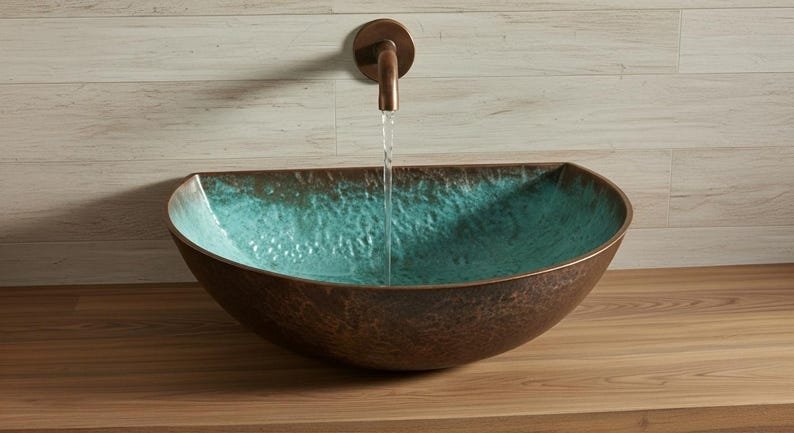 products-PatinaVesselBasin5.jpg Hand Hammered Copper Sink: Moroccan Patina Vessel Basin - Image 5