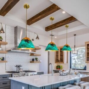 Handmade Sets of Green Patina Copper Pendant Light, Hammered Kitchen Island Light Fixture, Oxidized Dome Ceiling Light, Rustic Pendant Lamp