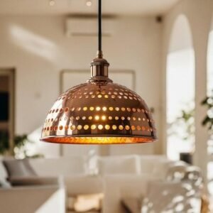 Handmade Moroccan Copper Pendant Light, Perforated Dome Ceiling Lamp