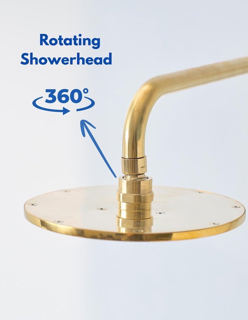 Unlacquered Brass Outdoor Shower System, Exposed Pipe Vintage Rainfall Shower with Handheld - Image 3