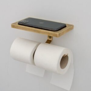 Solid Brass Toilet Paper Holder and Shelf, Handcrafted Powder Room Roll Holder | Duty-Free