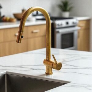 Unlacquered Brass Single-Handle Pull-Down Sprayer Kitchen Faucet, Solid Brass Sink Faucet