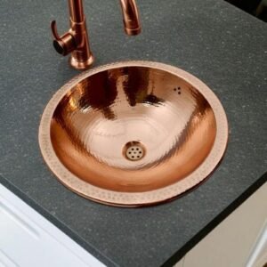 Hand Hammered Copper Vessel Sink: Round Rustic Bathroom Basin
