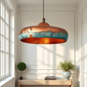 Handmade Blue Patina Copper Dome Pendant Light - Rustic Chandelier