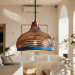 Handcrafted Copper Dome Lamp: Rustic Farmhouse Industrial Pendant