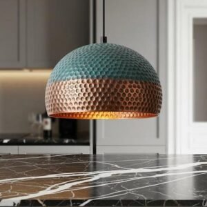 Handmade Oxidized Copper Dome Pendant Light: Rustic Green Patina
