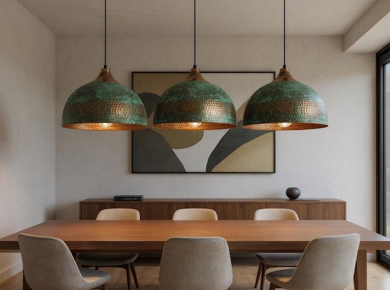 products-RusticGreenPatina88.jpg Handmade Hammered Copper Dome Pendant Light: Rustic Green Patina - Image 8