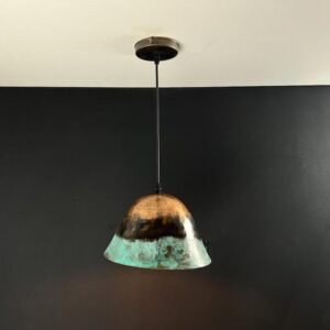 Handmade Copper Pendant Light: Rustic Green Patina Dome Lamp