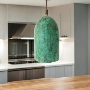 Oxidized Copper Dome Pendant Light: Rustic Green Patina Farmhouse Lighting