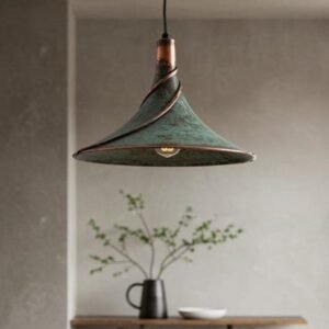Handmade Green Patina Copper Pendant Light: Rustic Island Lighting