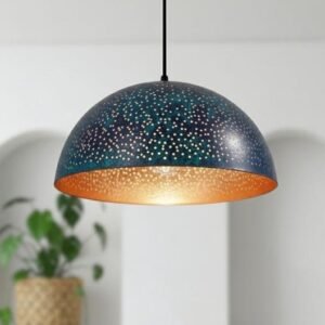 Handmade Blue Patina Copper Dome Pendant Light - Rustic Kitchen Island Lighting