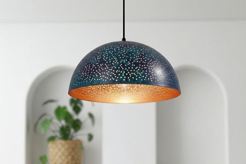 products-RusticKitchenIslandLighting1.jpg Handmade Blue Patina Copper Dome Pendant Light - Rustic Kitchen Island Lighting