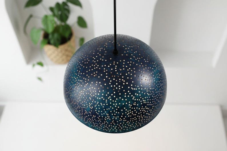 products-RusticKitchenIslandLighting6.jpg Handmade Blue Patina Copper Dome Pendant Light - Rustic Kitchen Island Lighting - Image 6