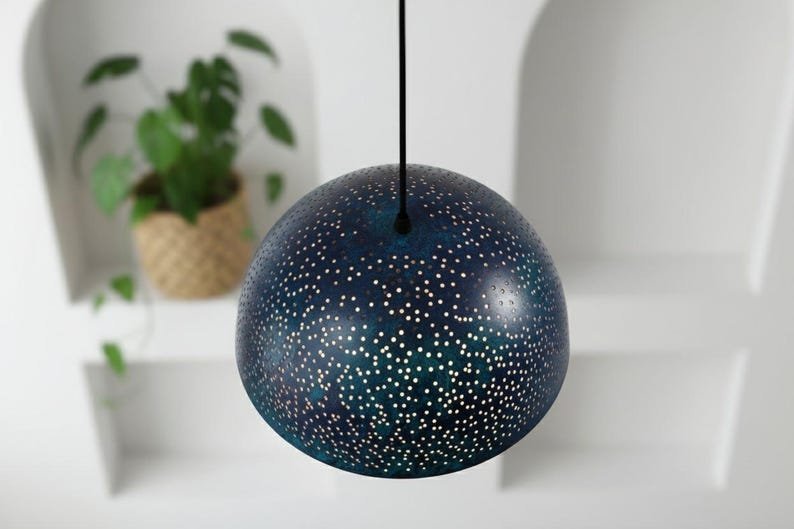 products-RusticKitchenIslandLighting7.jpg Handmade Blue Patina Copper Dome Pendant Light - Rustic Kitchen Island Lighting - Image 7