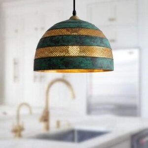 Handmade Green Patina Brass Dome Pendant Light, Rustic Kitchen Lighting