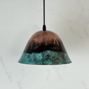 Handmade Patina Copper Dome Pendant Light: Rustic Verdigris Finish