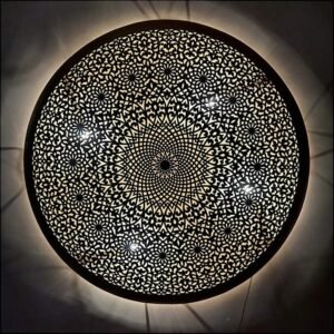 Moroccan Round Brass Wall Sconce – Shadow Pattern Flush Mount Light Fixture