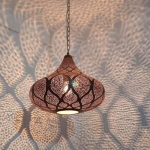 Handmade Moroccan Brass Pendant Light: Shadow Pattern Lantern