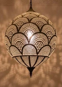 Handmade Moroccan Brass Pendant Light – Engraved Dome, Shadow Patterns