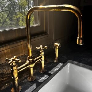 Unlacquered Brass Kitchen Faucet, L Shaped Spout, Customisable
