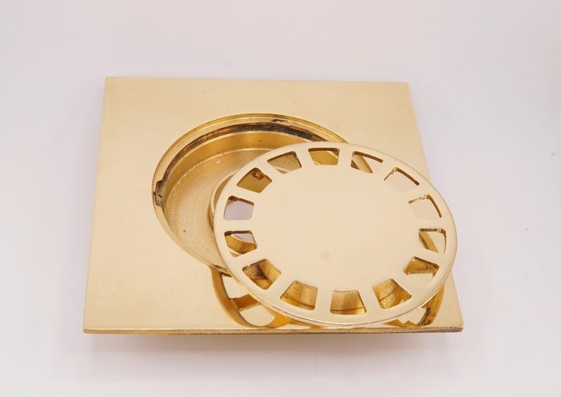 products-ShowerFloorDrain_4.jpg Unlacquered Brass Square Shower Floor Drain, Solid Brass - Image 2