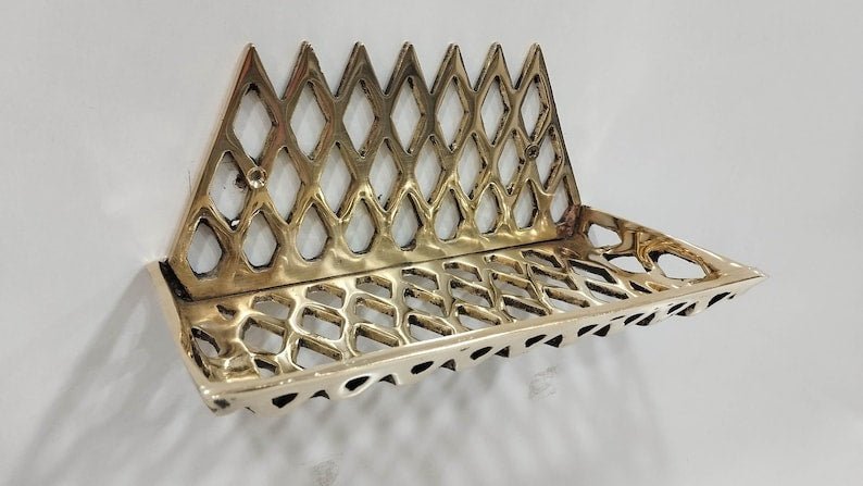 products-ShowerSoapHolder1.jpg Unlacquered Brass Basket Wall Shelf: Shower Soap Holder - Image 2