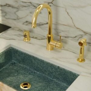 Unlacquered Brass Single Handle, Deck Mount Standard Kitchen Faucet with Side Spray