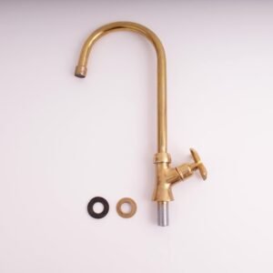 Unlacquered Brass Kitchen Faucet: Single-Lever Rotating Sink Tap