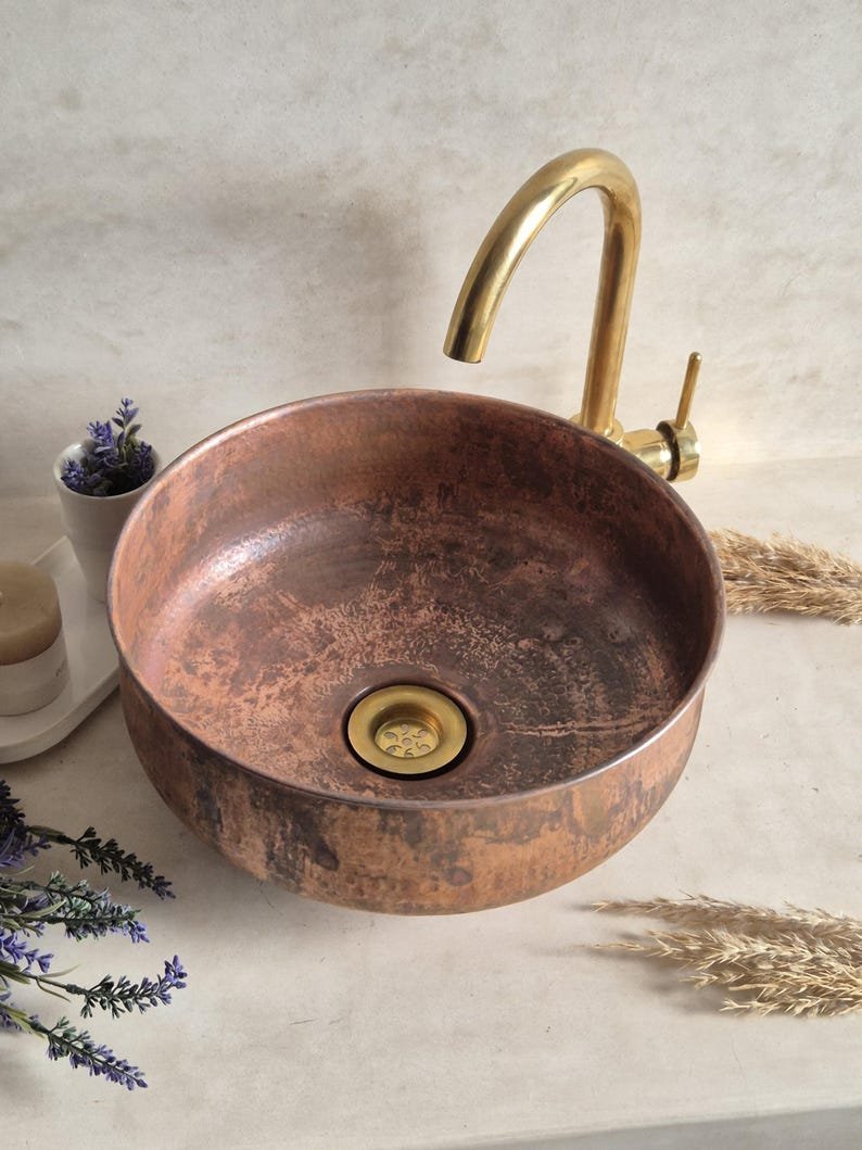 products-SinkRustic1.jpg Handmade Antique Copper Vessel Sink: Rustic Bathroom Basin