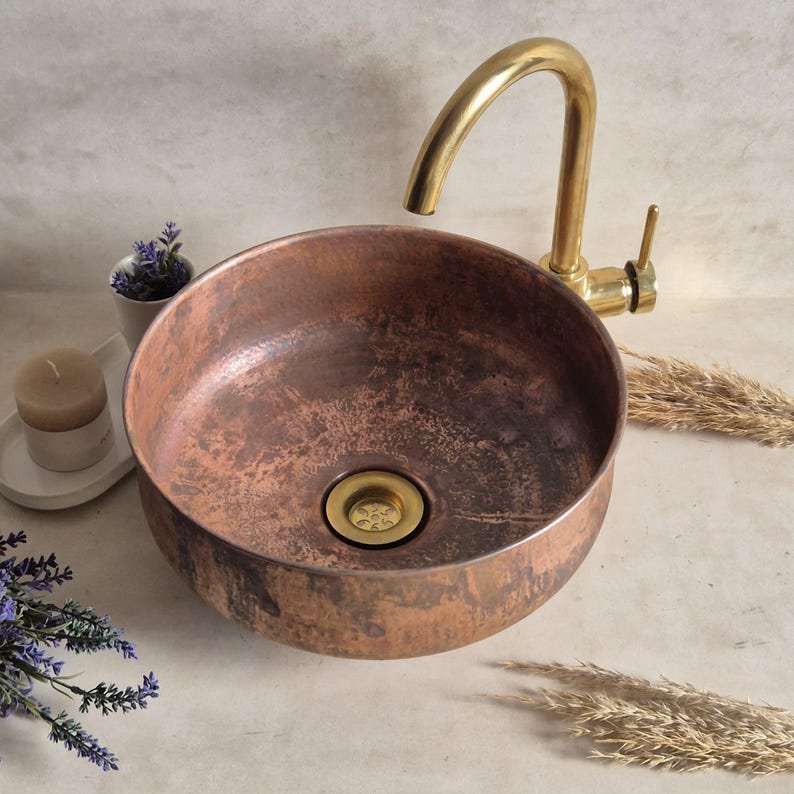 products-SinkRustic4.jpg Handmade Antique Copper Vessel Sink: Rustic Bathroom Basin - Image 4