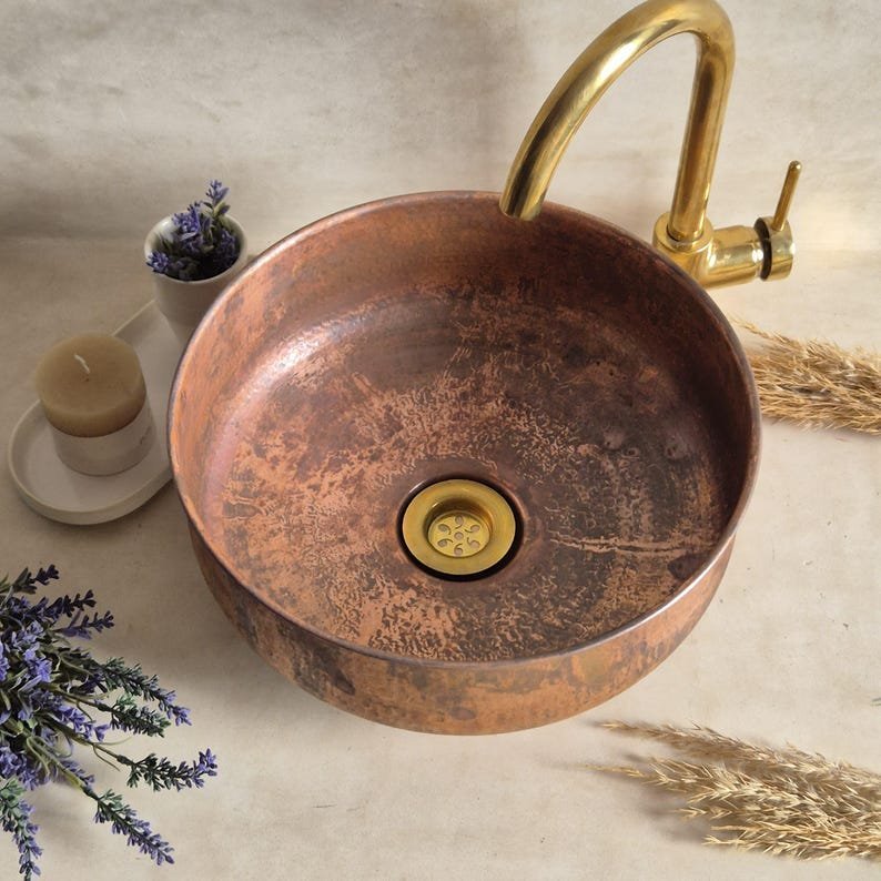 products-SinkRustic5.jpg Handmade Antique Copper Vessel Sink: Rustic Bathroom Basin - Image 5