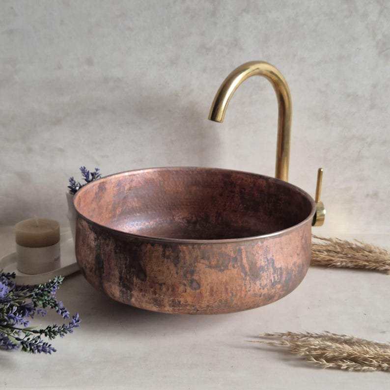 products-SinkRustic6.jpg Handmade Antique Copper Vessel Sink: Rustic Bathroom Basin - Image 6