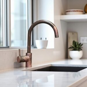 Rustic Copper Gooseneck Kitchen Faucet – Farmhouse Mixer Tap for Sink or Bar