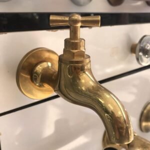 Small Wall Faucet Spigot Water Tap,Antique Unlacquered Solid Brass Tap,Handcrafted Garden single handle cold water faucet , outdoor faucet