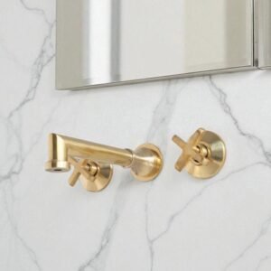 Unlacquered Brass Wall Mount Bathroom Faucet, Solid Brass