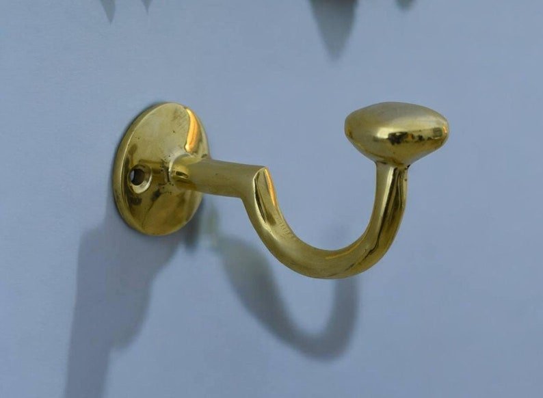 products-SolidBrassHook4.jpg Solid Brass Hook, Unlacquered Brass Hooks, Vintage Antique Brass Wall Hook - Image 4