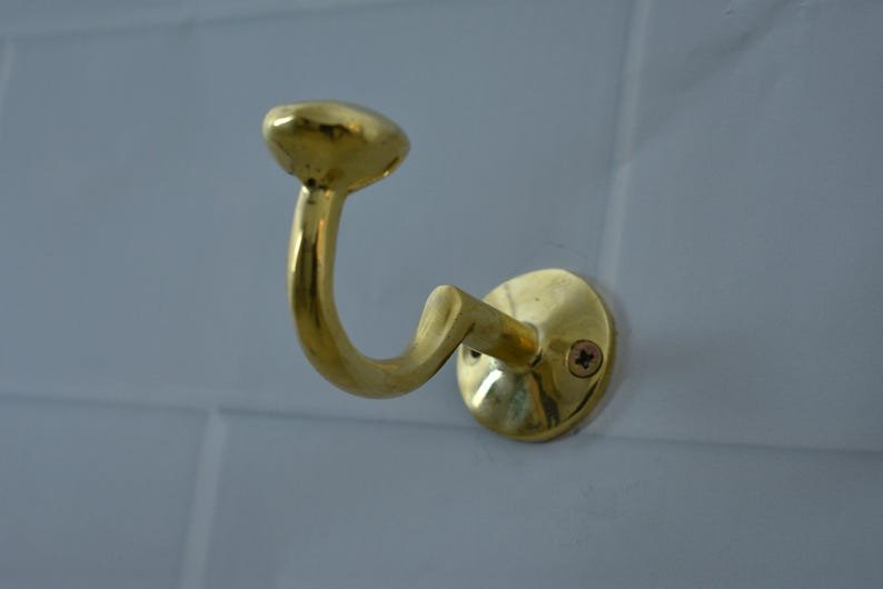 products-SolidBrassHook5.jpg Solid Brass Hook, Unlacquered Brass Hooks, Vintage Antique Brass Wall Hook - Image 5