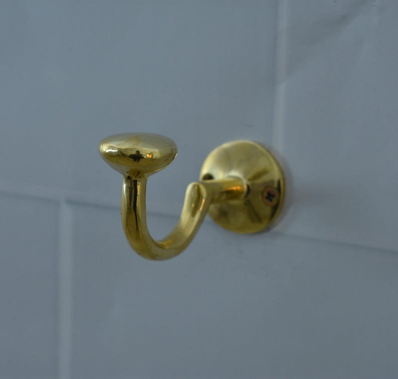 products-SolidBrassHook6.jpg Solid Brass Hook, Unlacquered Brass Hooks, Vintage Antique Brass Wall Hook - Image 6