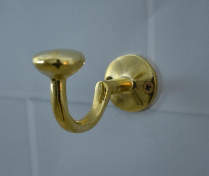 products-SolidBrassHook7.jpg Solid Brass Hook, Unlacquered Brass Hooks, Vintage Antique Brass Wall Hook - Image 7